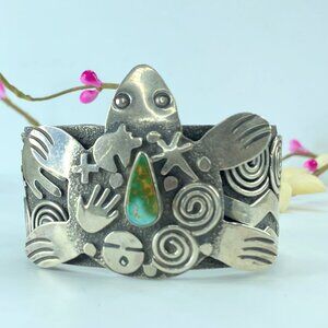 Navajo ALEX SANCHEZ Thunderbird Bracelet Sterling handmade 113.4g 6.5" JR116